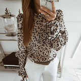 Solid Color Loose Long-Sleeved Printed Top