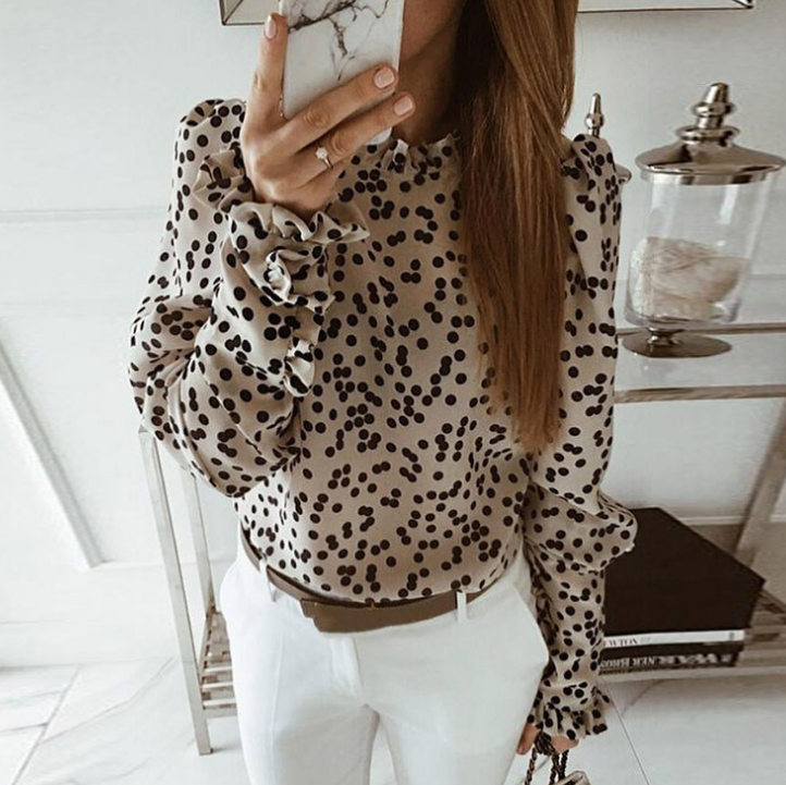 Solid Color Loose Long-Sleeved Printed Top