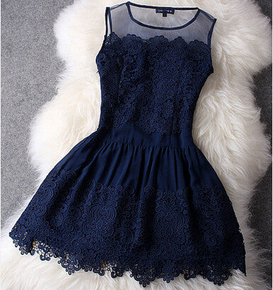 Solid Color Sling Lace Halter Dress
