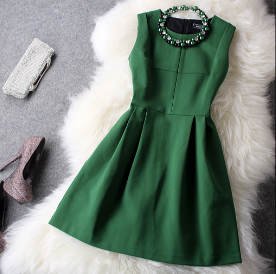 New Unique Fresh Green With Beading Party Dress
