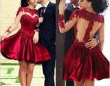 Stylish Red Stitching Lace Long-Sleeved Dress