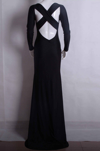 Sexy Black Cross Back Mermaid Design Long Sleeve Dress