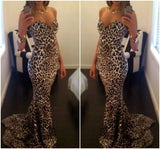 Leopard Print Off Shoulder Floor Length Mermaid Dress