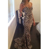 Leopard Print Off Shoulder Floor Length Mermaid Dress