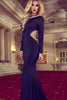 Gorgeous Black Backless Long Sleeve Mermaid Dress