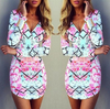 SLIM V-NECK LONG-SLEEVED PRINTED DRESS