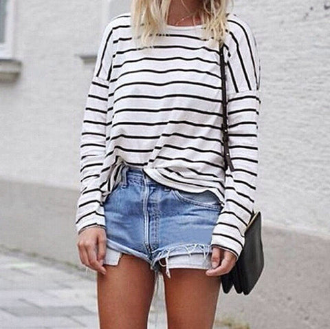 Sexy striped long-sleeved T-shirt