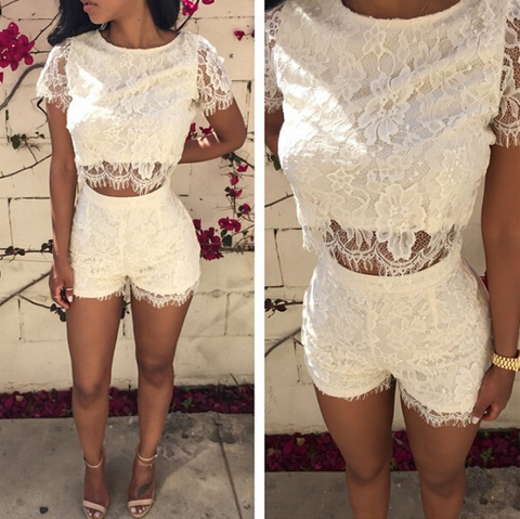 Sexy embroidered lace two-piece dress