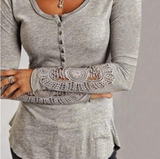 Round Neck Lace Long-Sleeved T-Shirt