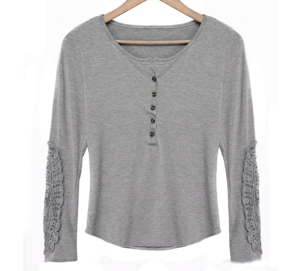 Round Neck Lace Long-Sleeved T-Shirt