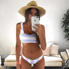 Fashion White Blue Stripe Print Shoulder Knot Beach Two Piece Bikini Swimsuit Swimwear