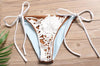 Sexy Beach Women Halter White Lace Flower Bottom Side Knoy Backless Two Piece Bikini Swimwear Bathing