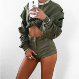 Fashion Casual Irregular Ripped Hollow Long Sleeve Round Neck Sweater Crop Top