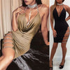 New Deep V Neck Halter Sequin Sexy Club Bodycon Dress Summer Women Backless Hollow Out Party Wear Short Dress