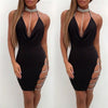 New Deep V Neck Halter Sequin Sexy Club Bodycon Dress Summer Women Backless Hollow Out Party Wear Short Dress