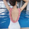 Backless Petal Solid Color One Piece Swimwear Bikini Swimsuit